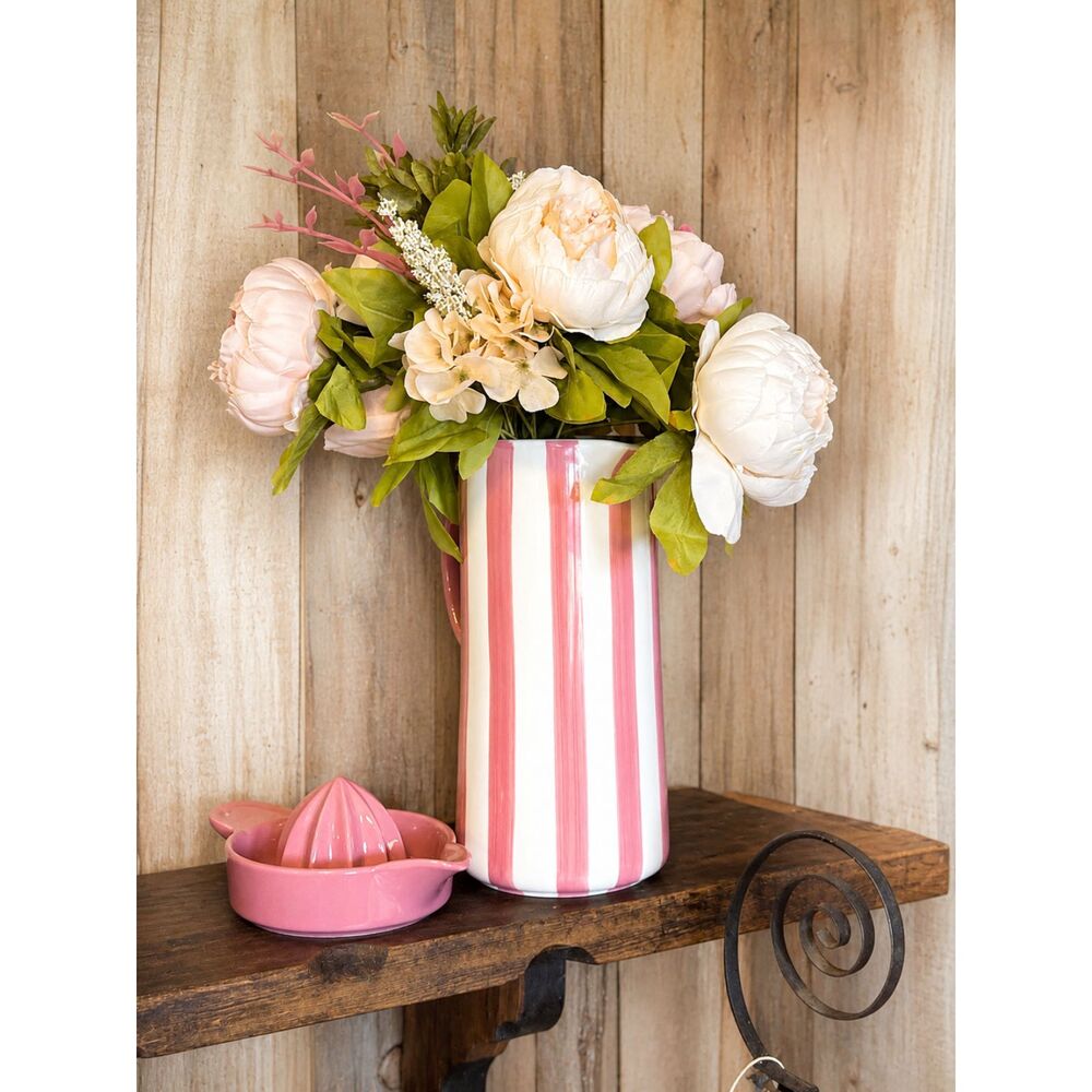 Noon and Moon Pink Striped Ceramic Pitcher & Matching Citrus Juicer Set